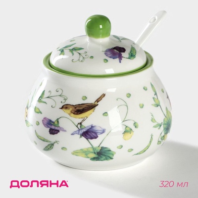УЦЕНКА Сахарница с ложкой «Зелёный сад», 320 мл, 10×9 см