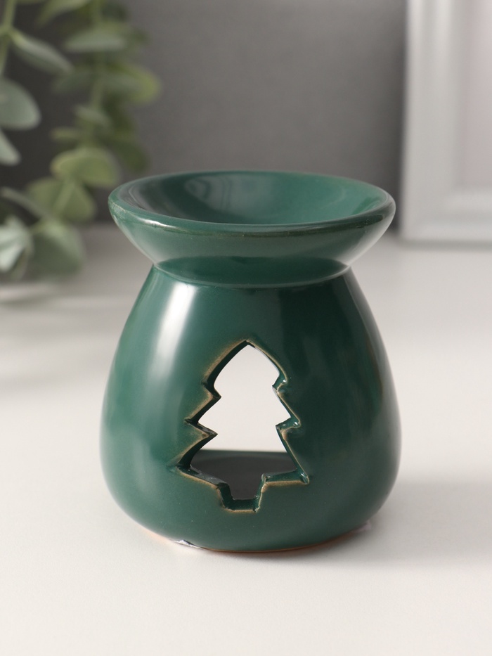 УЦЕНКА Аромалампа керамика "Ёлочка" тёмно-зелёная 6,8х6,8х7,5 см - Фото 1