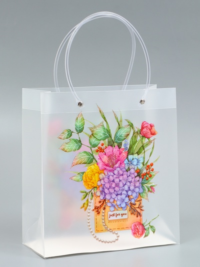 Пакет подарочный прозрачный «Букет цветов», 22×10×24 см