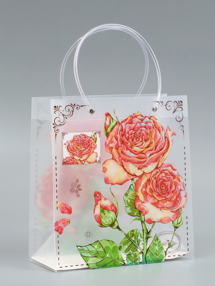 Пакет подарочный прозрачный «Розы», 22×10×24 см - Фото 1