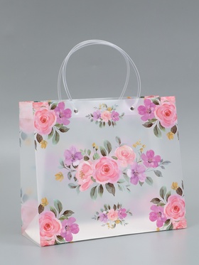Пакет подарочный прозрачный «Цветы», 30×26×12 см