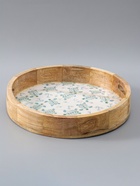 УЦЕНКА Поднос круглый с бортиками "Черепаха и цветы" дерево манго 35х35х6,5 см - Фото 2