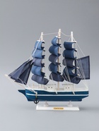 УЦЕНКА Корабль сувенирный средний «Калева», борта синие с белой полосой, паруса синие, 30х7х32 см 41 - Фото 2