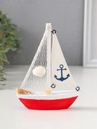 Сувенирная модель корабля «Парусная лодка с якорем на парусе», дерево, бело-красный, 11×2.5×14 см  (артикул 10962659)  большой выбор товаров оптом и в розницу по низким ценам с доставкой