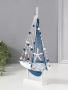 Сувенирная модель корабля дерево «Парусник с морской звездой на парусе», бело-синий, 17.5×4×31 см  (артикул 10962663)  большой выбор товаров оптом и в розницу по низким ценам с доставкой