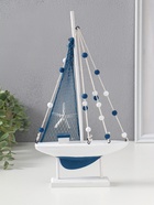 Сувенирная модель корабля дерево «Парусник с морской звездой на парусе», бело-синий, 17.5×4×31 см  (артикул 10962663)  большой выбор товаров оптом и в розницу по низким ценам с доставкой