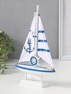 Сувенирная модель корабля дерево «Парусник с якорем на парусе», бело-синий, 16.5×4.5×27.5 см  (артикул 10962664)  большой выбор товаров оптом и в розницу по низким ценам с доставкой