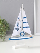 Сувенирная модель корабля дерево «Парусник с якорем на парусе», бело-синий, 16.5×4.5×27.5 см  (артикул 10962664)  большой выбор товаров оптом и в розницу по низким ценам с доставкой