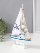 Сувенирная модель корабля дерево «Парусник с морской звездой на парусе», бело-синий, 16.5×4.5×27.5 см  (артикул 10962665)  большой выбор товаров оптом и в розницу по низким ценам с доставкой