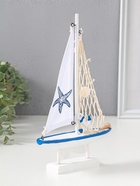 Сувенирная модель корабля дерево «Парусник с морской звездой на парусе», бело-синий, 16.5×4.5×27.5 см  (артикул 10962665)  большой выбор товаров оптом и в розницу по низким ценам с доставкой