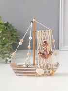 Сувенирная модель корабля дерево «Рыбацкая лодка с якорем на парусе», беж, 16×4×17.5 см  (артикул 10962666)  большой выбор товаров оптом и в розницу по низким ценам с доставкой