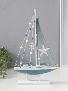 Сувенирная модель корабля дерево «Парусник с якорем и морской звездой», бело-голубой, 21.5×4.5×36 см  (артикул 10962667)  большой выбор товаров оптом и в розницу по низким ценам с доставкой