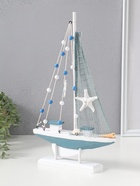 Сувенирная модель корабля дерево «Парусник с якорем и морской звездой», бело-голубой, 21.5×4.5×36 см  (артикул 10962667)  большой выбор товаров оптом и в розницу по низким ценам с доставкой