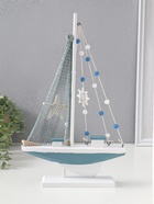 Сувенирная модель корабля дерево «Парусник с якорем и морской звездой», бело-голубой, 21.5×4.5×36 см  (артикул 10962667)  большой выбор товаров оптом и в розницу по низким ценам с доставкой