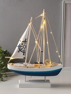 Сувенирная модель корабля светящаяся «Корабль со штурвалом на парусе», дерево, LED-ночник, 2×АА, 28×8.5×39 см  (артикул 10962671)  большой выбор товаров оптом и в розницу по низким ценам с доставкой