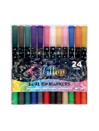 Фломастеры 12 штук, 24 цвета, с блёстками, двусторонние, в пластиковой коробке - Фото 6