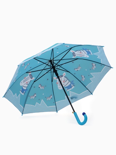 Зонт - трость детский «Зебра», полуавтоматический, R=43/50 см, бирюзовый