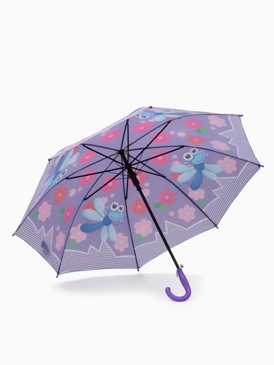 Зонт - трость детский «Стрекоза», полуавтоматический, R=43/50 см, сиреневый