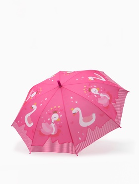 Зонт - трость детский «Лебеди», полуавтоматический, R=43/50 см, розовый