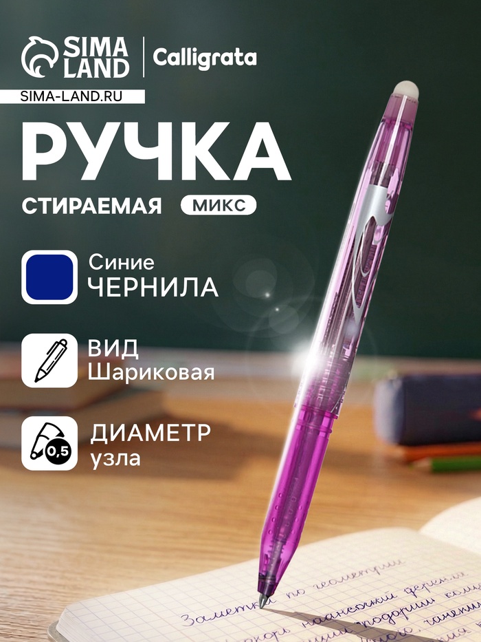 УЦЕНКА Ручка шариковая СТИРАЕМЫЕ ЧЕРНИЛА 0.5 мм стержень синий, корпус МИКС (штрихкод на шт.) - Фото 1