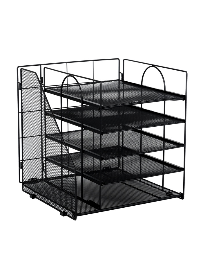 Лоток для бумаг, вертикальный + горизонтальный, 5 отделений, чёрный, металлическая сетка - Фото 1