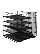 Лоток для бумаг, вертикальный + горизонтальный, 5 отделений, чёрный, металлическая сетка - Фото 5