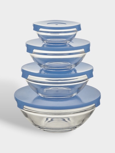 УЦЕНКА Набор салатников с крышками 5 шт: 130/200/350/500/900 мл "Классика" цвет голубой