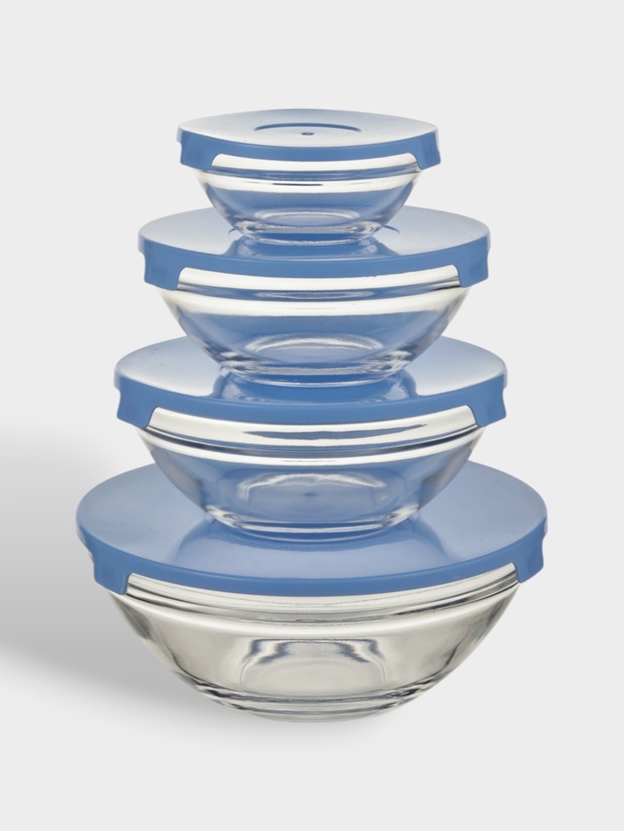 УЦЕНКА Набор салатников с крышками 5 шт: 130/200/350/500/900 мл "Классика" цвет голубой - Фото 1