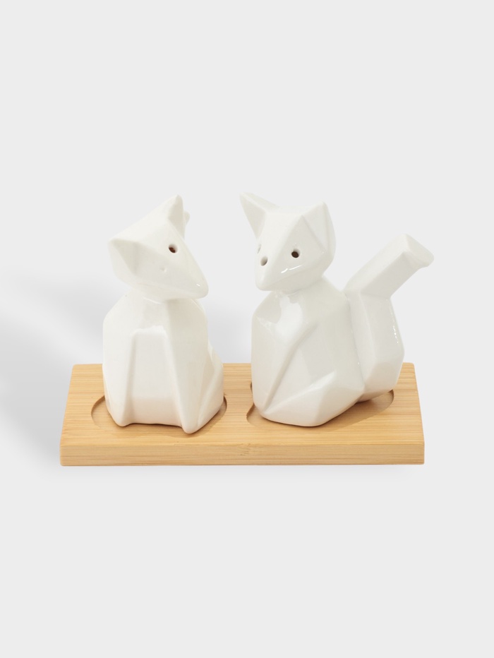 УЦЕНКА Набор для специй на дерев подставке 2 шт "Эстет. Лисы" 80 мл солонка, 80 мл перечница 1100485 - Фото 1