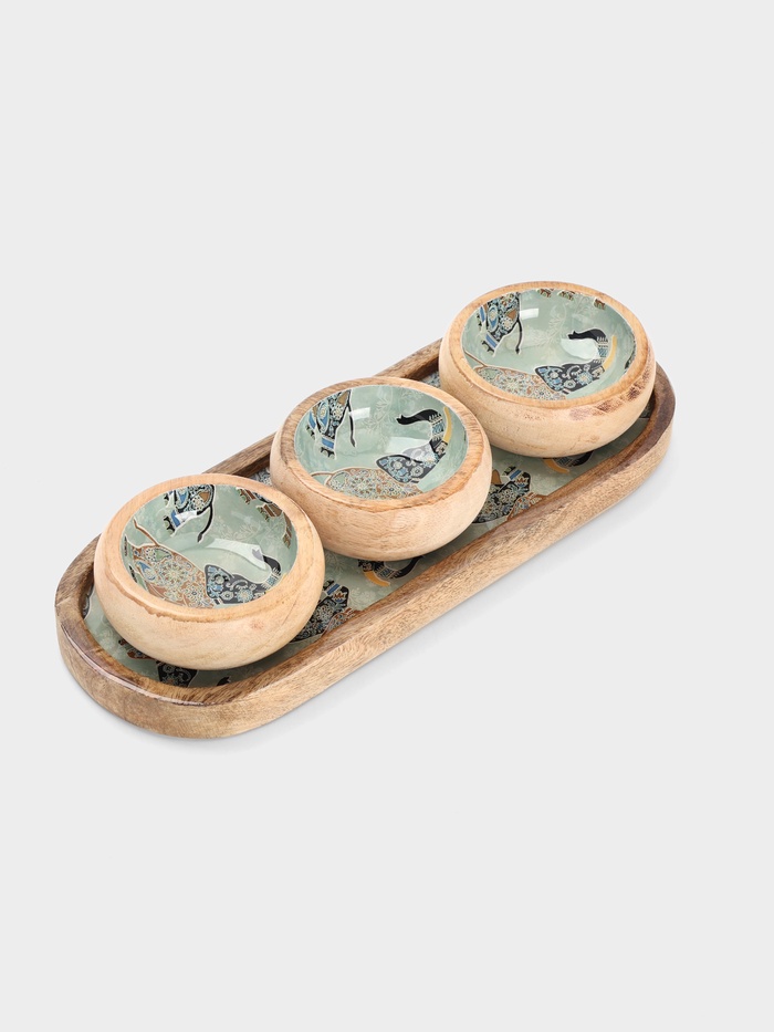 УЦЕНКА Набор розеток на подносе "Мудрый слон" (3 шт) дерево манго 33,5х13х6,5 см - Фото 1