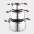 УЦЕНКА Набор кастрюль Magistro, 3 шт.: d=16/20/24 см, толщина 0.6 мм, штабелируемые, индукция - Фото 11