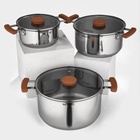 УЦЕНКА Набор кастрюль Magistro, 3 шт.: d=16/20/24 см, толщина 0.6 мм, штабелируемые, индукция - Фото 6