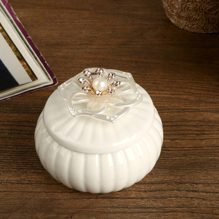 УЦЕНКА Шкатулка керамика «Перламутровый цветок» МИКС 6.5×8.5×8.5 см - Фото 1