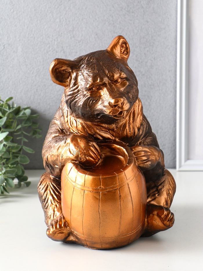 УЦЕНКА Копилка «Медведь с бочонком» бронза, 29×20×25 см - Фото 1