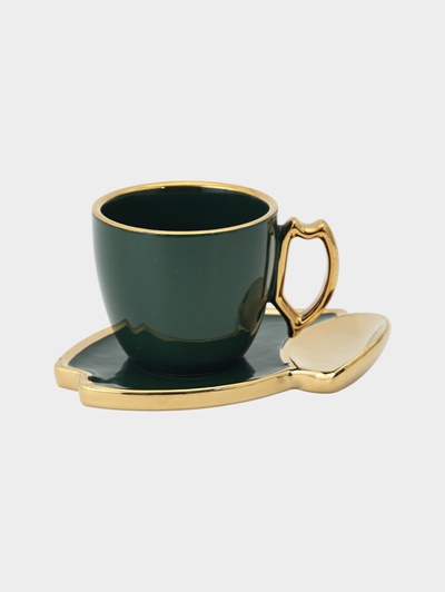 УЦЕНКА Чайная пара «Ливона» чашка 200 мл, 9.3×7.3×6.3 см, блюдце 14×1.8 см, нет ложки, изумрудный