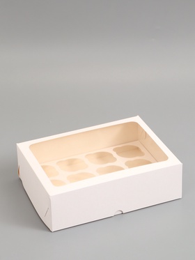 Коробка под 12 капкейков с окном, белая 32.5×25.5×10 см, 5 шт.  (артикул 10993317)  большой выбор товаров оптом и в розницу по низким ценам с доставкой