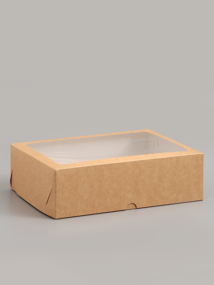 Коробка под 12 капкейков с окном, крафт, 32.5×25.5×10 см, 5 шт.