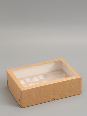 Коробка под 12 капкейков с окном, крафт, 32.5×25.5×10 см, 5 шт.  (артикул 10993318)  большой выбор товаров оптом и в розницу по низким ценам с доставкой