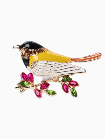 УЦЕНКА Брошь «Птичка-синичка», цветная в золоте