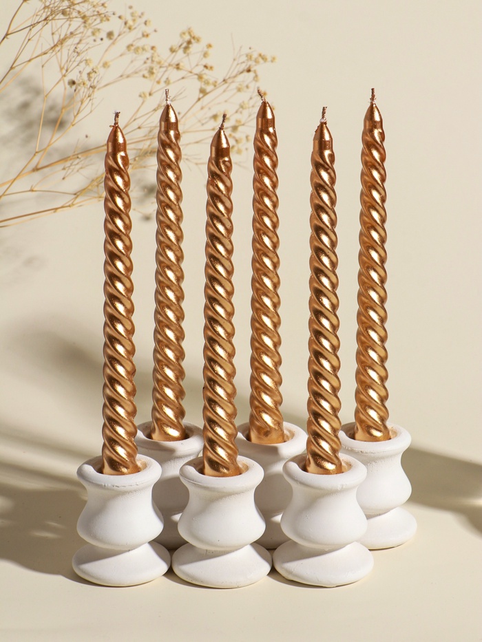 УЦЕНКА Набор свечей витых, 1.9×20 см, 6 шт., шампань - Фото 1