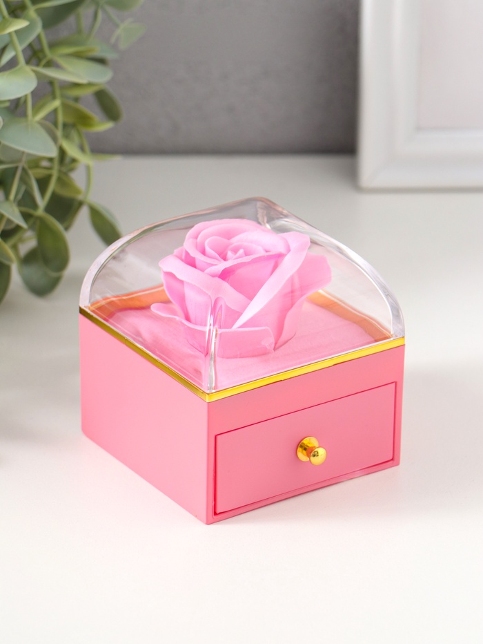 Шкатулка для украшений «Роза в футляре», подарочная, пластик, розовая, 6.8×6.8×7.5 см - Фото 1