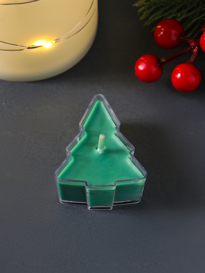 Ароматическая свеча чайная «Ель», зелёная, аромат рождественская ночь, 5×4×2.1 см - Фото 1
