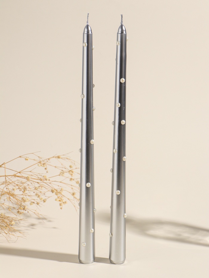 Набор свечей античных, 2.3×30 см, 2 шт. «Серебро и жемчуг», 7.5×33.5×2.5 см - Фото 1