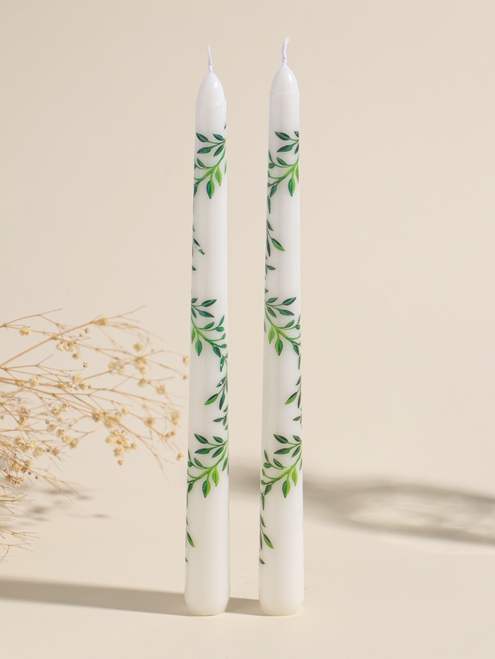 Набор свечей античных, 2.2×25 см, 2 шт. «Оливковые листья», 8×28×2.3 см - Фото 1
