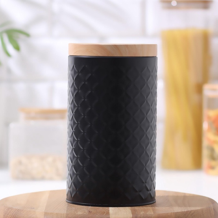 УЦЕНКА Банка для сыпучих продуктов "Сканди" 11х19 см, цвет черный - Фото 1