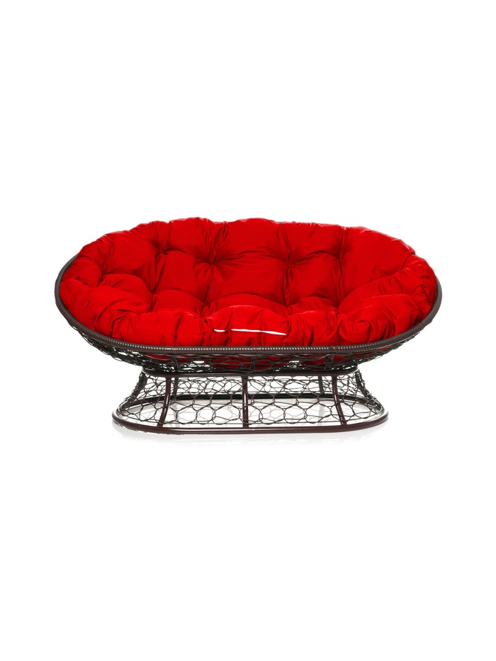 Диван садовый «Мамасан», 164×104×75 см, с искусственным ротангом, коричневый, с красной подушкой