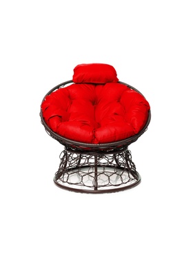 Кресло садовое «Папасан мини», 77×81×68 см, с искусственным ротангом, коричневое, с красной подушкой