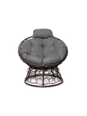 Кресло садовое «Папасан мини», 77×81×68 см, с искусственным ротангом, коричневое, с серой подушкой