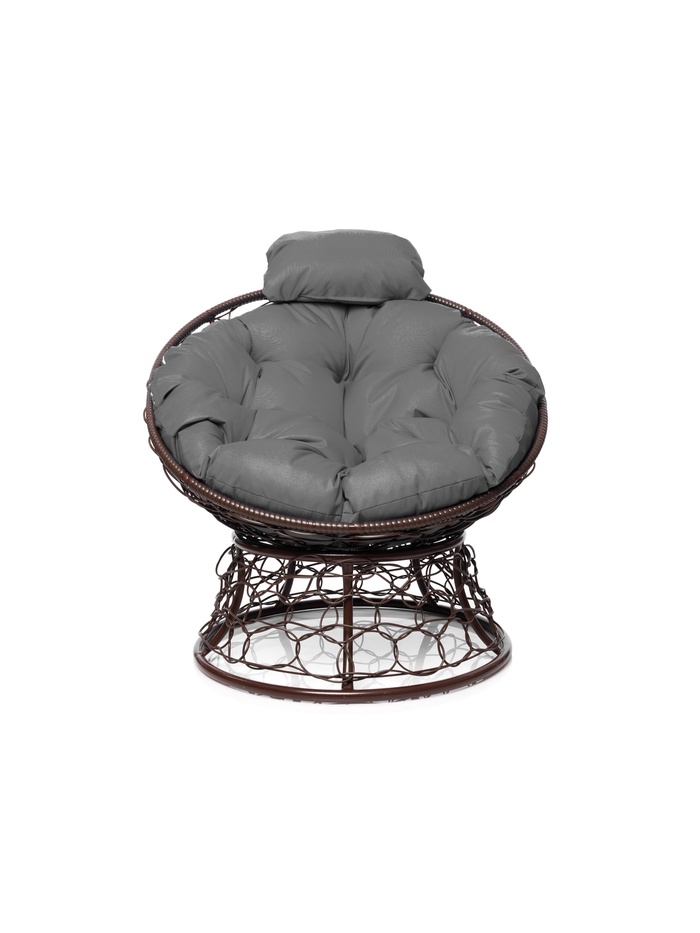 Кресло садовое «Папасан мини», 77×81×68 см, с искусственным ротангом, коричневое, с серой подушкой