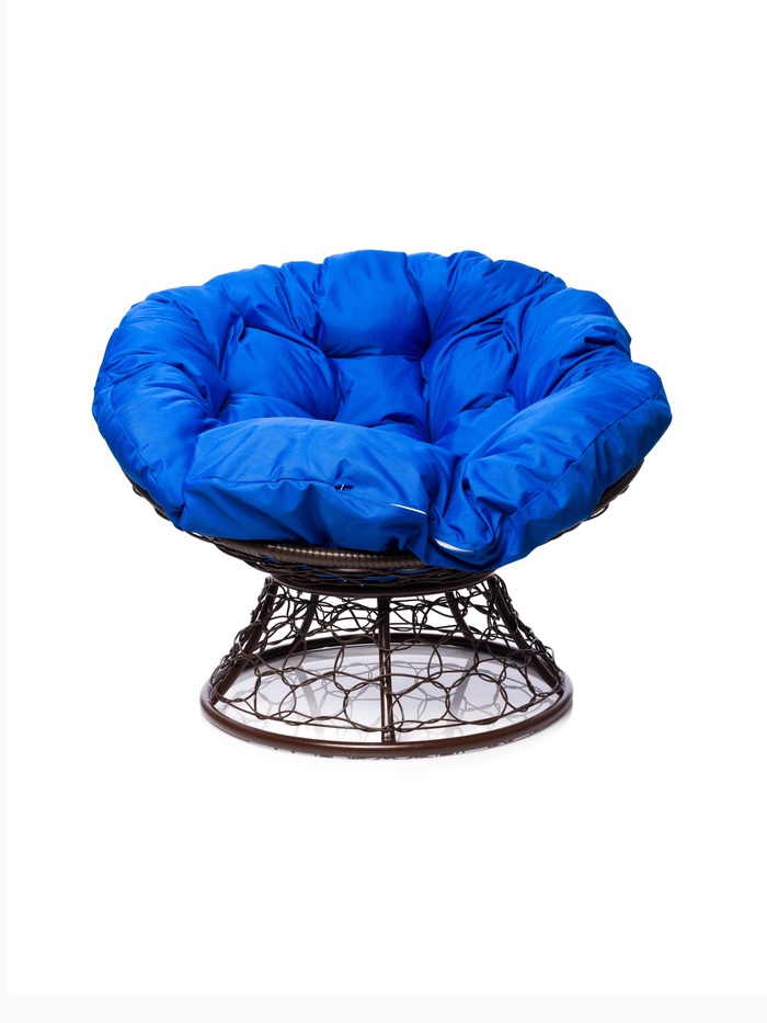 Кресло садовое «Папасан», 98×90×95 см, с искусственным ротангом, коричневое, с синей подушкой